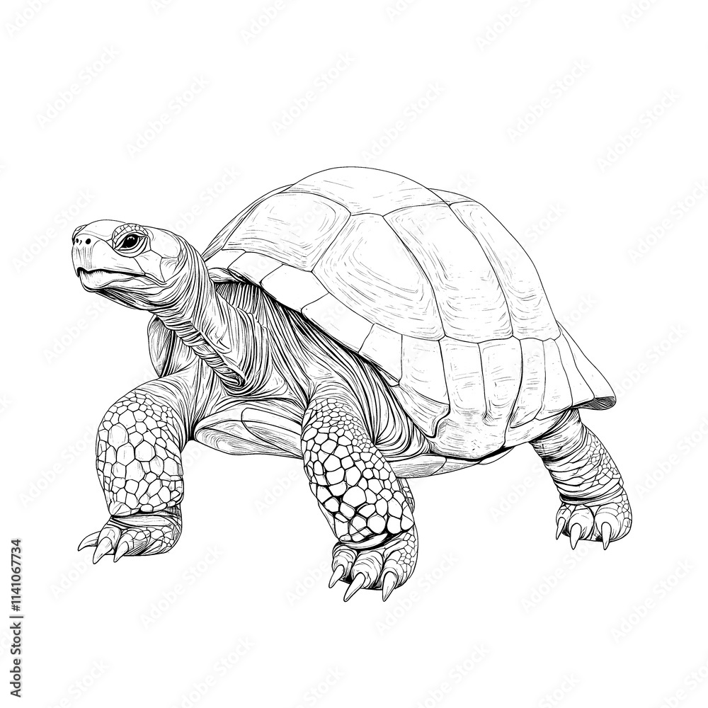 Fototapeta premium Detailed line art drawing of a tortoise.