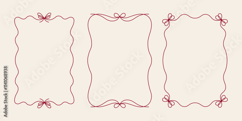 Vintage Bows and Ribbons A4 Frames in cute elegant coquette style. Vector illustration in simple line style
