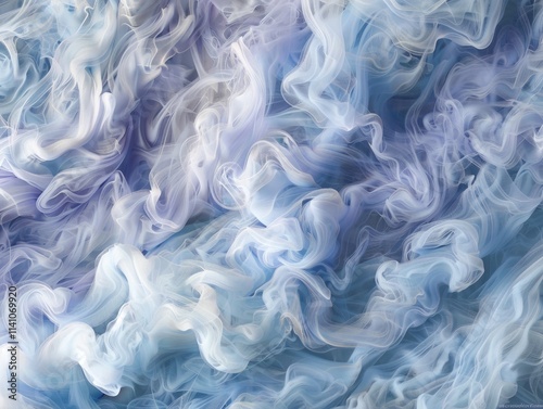 Abstract patterns of swirling smoke in soft lavender and icy blue