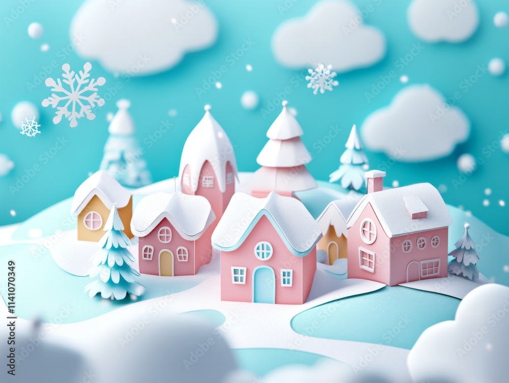 Fototapeta premium Isometric Christmas village scene