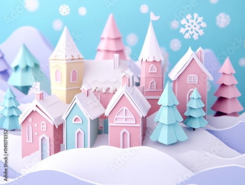 Wallpaper Mural Isometric Christmas village scene Torontodigital.ca