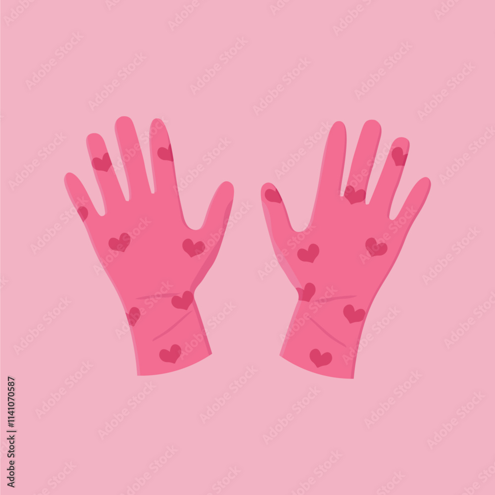illustration of pink spring gloves with heart design illustration of pink spring gloves with heart design