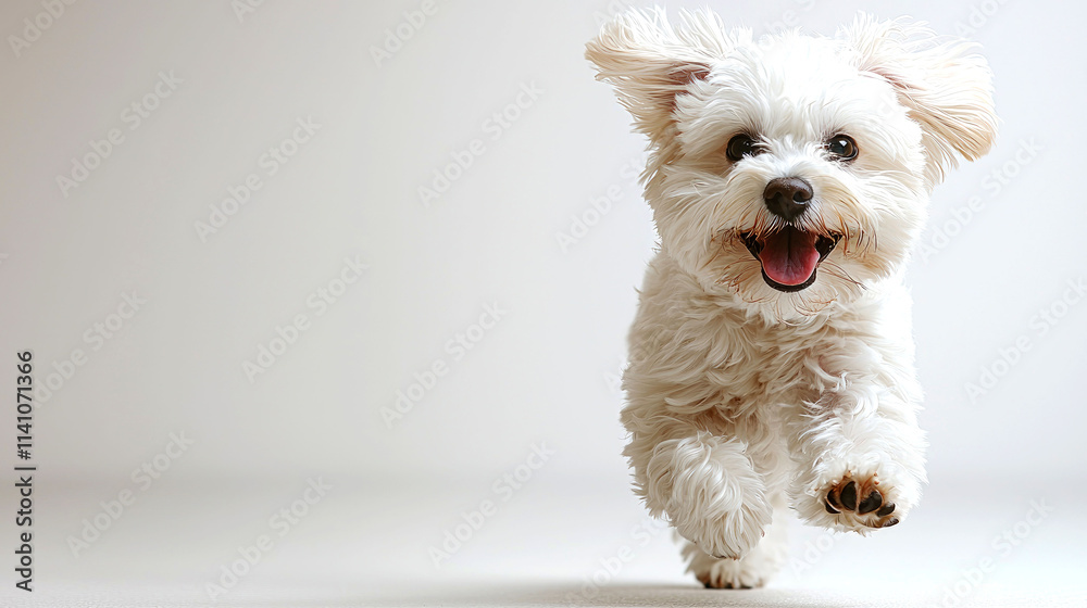 Happy white dog running. Happy white dog running.