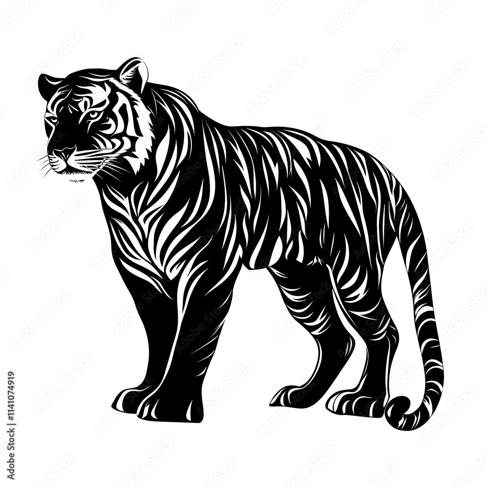 Majestic black and white tiger illustration. Majestic black and white tiger illustration.