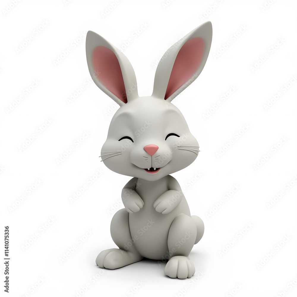 Fototapeta premium Cute 2D Bunny Character Clipart for Kids Isolated on White Background