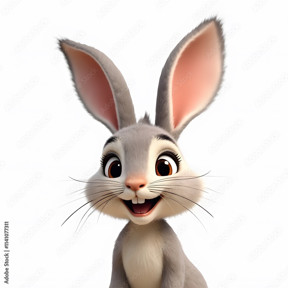 Obraz premium Cute 2D Bunny Character Clipart for Kids Isolated on White Background