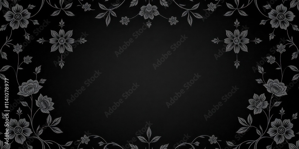 Seamless charcoal small floral elements wallpaper with delicate petals, leaves, and stems, backdrop, vintage, dark background Seamless charcoal small floral elements wallpaper with delicate petals, leaves, and stems, backdrop, vintage, dark background