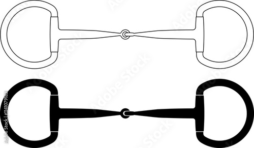 outline silhouette horse Snaffle bit icon set