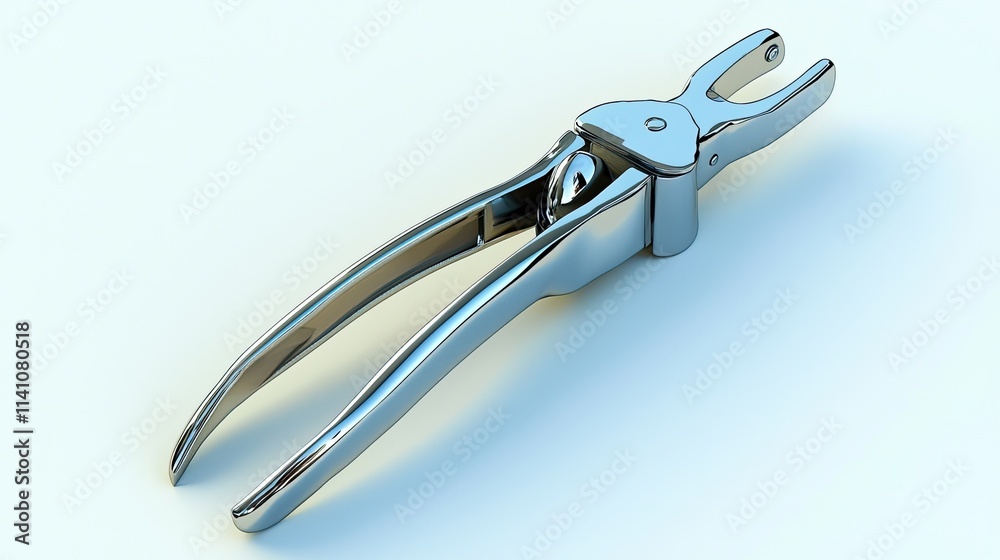 A shiny metal pliers tool designed for gripping and holding objects securely. A shiny metal pliers tool designed for gripping and holding objects securely.