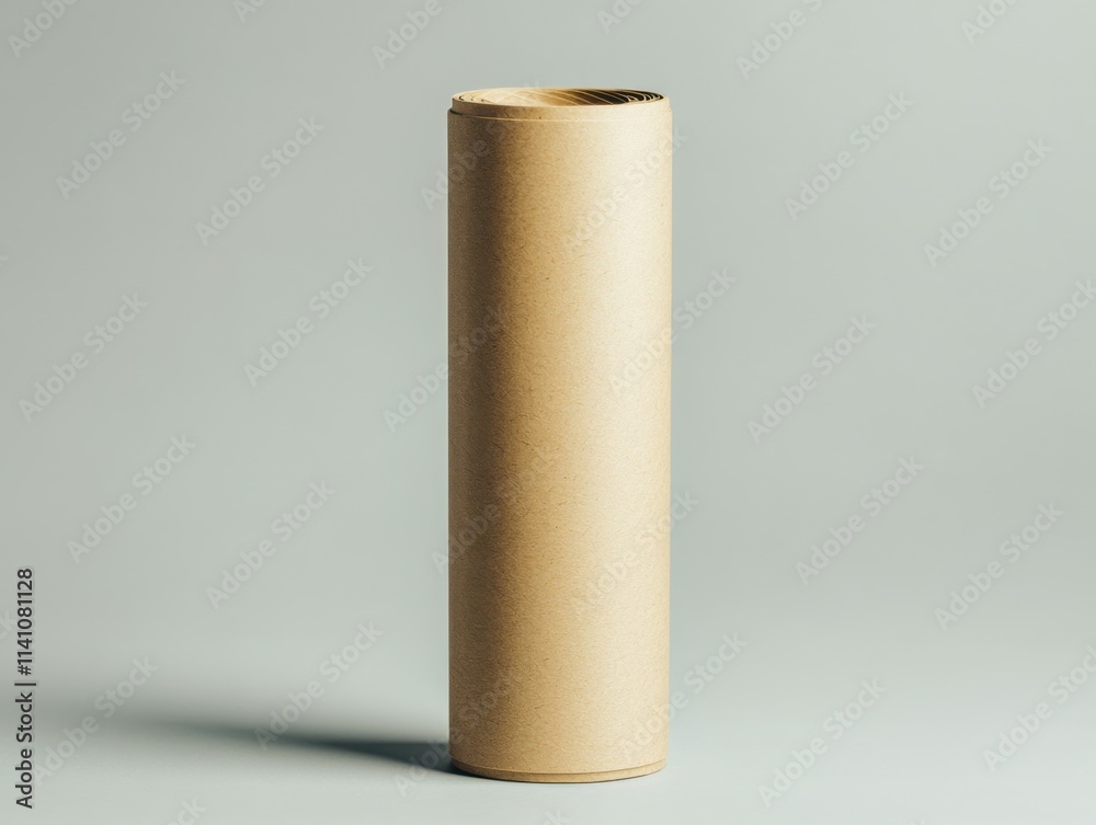 This kraft paper tube mockup stands upright against a clean light grey surface, featuring a smooth, untextured design. Ideal for showcasing branding or artistic concepts This kraft paper tube mockup stands upright against a clean light grey surface, featuring a smooth, untextured design. Ideal for showcasing branding or artistic concepts