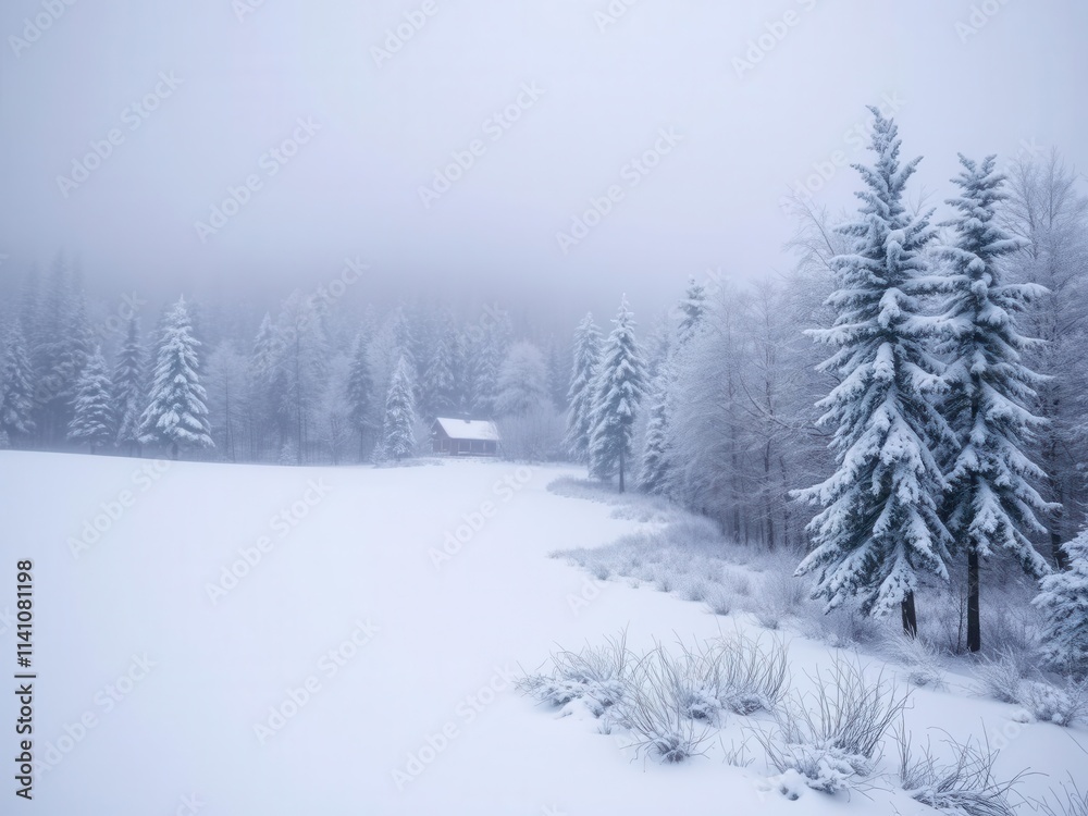 A serene winter wonderland with snow-covered trees and a glistening blanket of snow on the ground in a magical forest setting, nature, trees A serene winter wonderland with snow-covered trees and a glistening blanket of snow on the ground in a magical forest setting, nature, trees