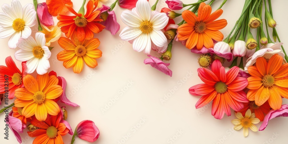Colorful spring flowers such as tulips, daisies, and daffodils arranged beautifully on a soft pastel paper background, colorful, spring, vibrant Colorful spring flowers such as tulips, daisies, and daffodils arranged beautifully on a soft pastel paper background, colorful, spring, vibrant