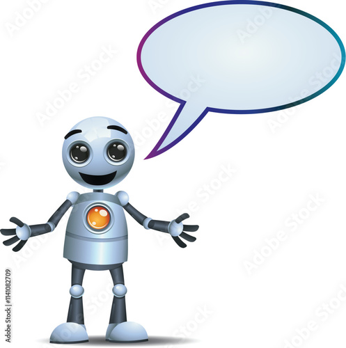 3D illustration of a little robot worker  talking on blank empty bubble text on isolated white background