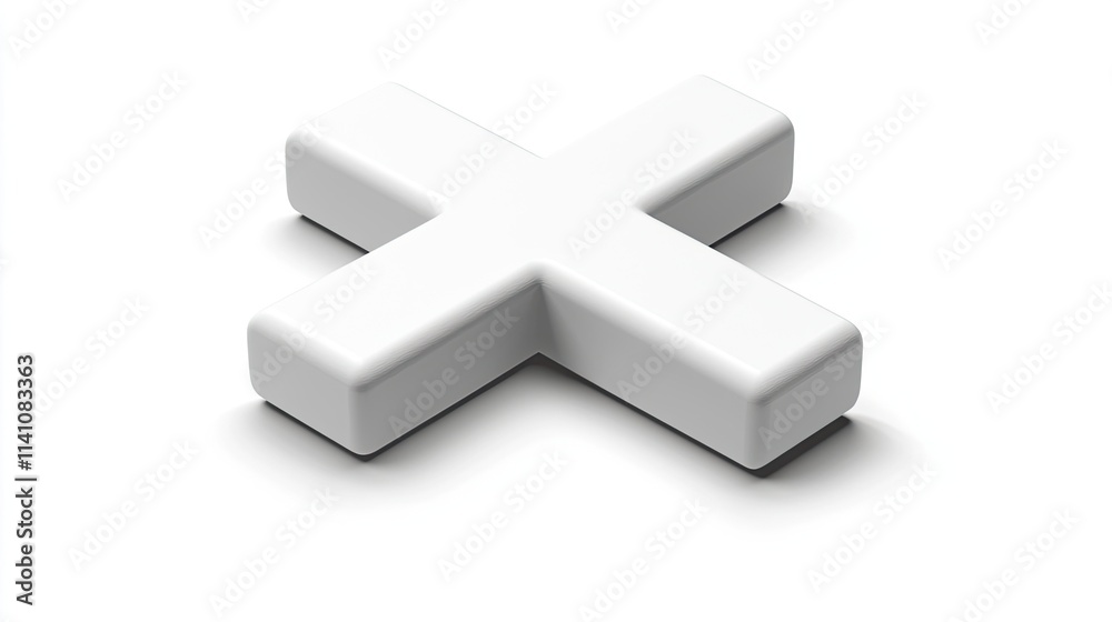 A three-dimensional white cross shape with soft edges and shadows. A three-dimensional white cross shape with soft edges and shadows.