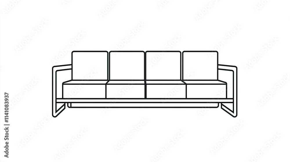 A minimalist line drawing of a modern sofa, designed for comfort and style in living spaces. A minimalist line drawing of a modern sofa, designed for comfort and style in living spaces.