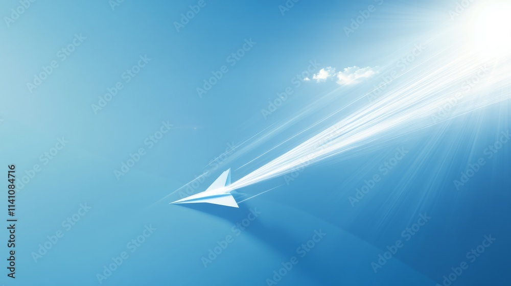 Minimalist paper plane flying under a bright clear blue sky generative ai Minimalist paper plane flying under a bright clear blue sky generative ai