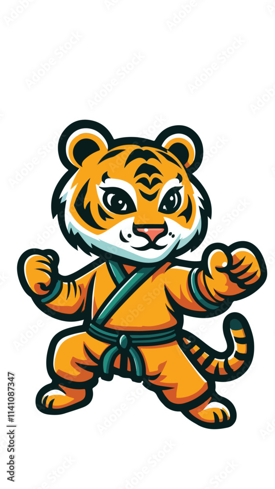 tiger mascot wearing shaolin clothes with a pose ready to fight in flat style tiger mascot wearing shaolin clothes with a pose ready to fight in flat style