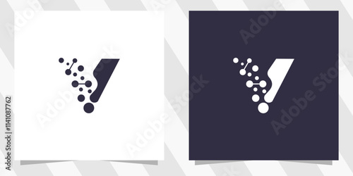 letter v with tech logo design vector