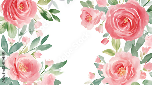 Romantic Watercolor Roses & Greenery Frame - Elegant Floral Design