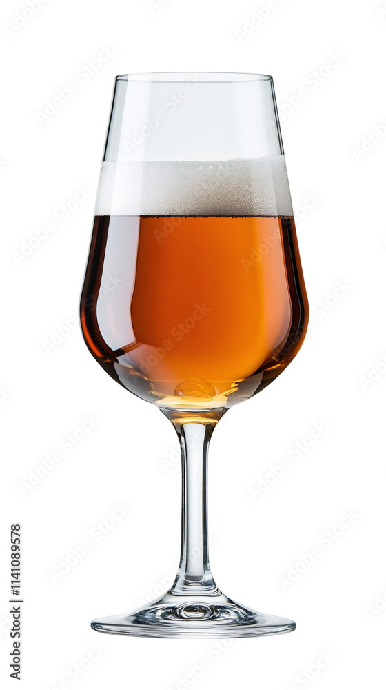 Golden beer with frothy white head in a classy stemmed glass, shown on a clear background Golden beer with frothy white head in a classy stemmed glass, shown on a clear background
