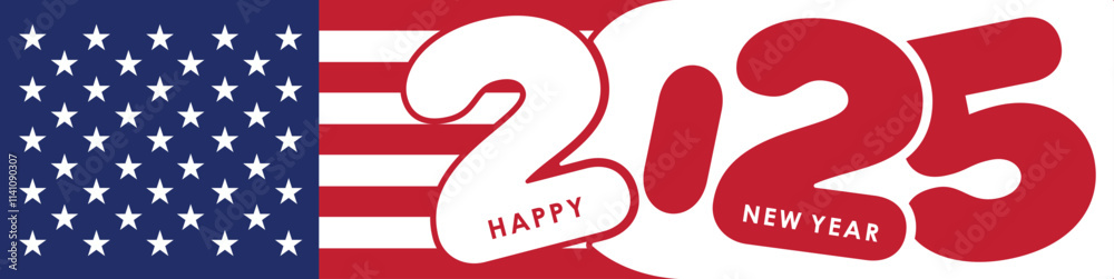 Happy New Year 2025 festive pattern with USA flag concept on color background	