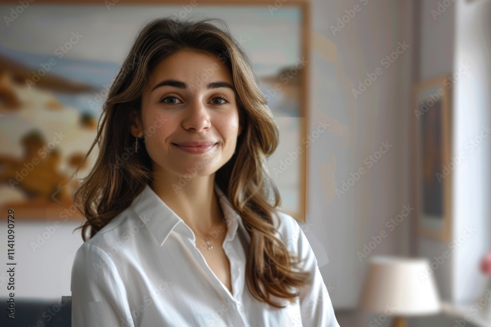Portrait of smiling modern business woman in office Portrait of smiling modern business woman in office