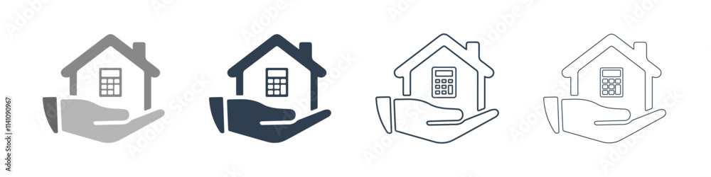 4 pack bundle of Mortgage Insurance icon flat design Vector Illustration. house, hand and calculator 4 pack bundle of Mortgage Insurance icon flat design Vector Illustration. house, hand and calculator