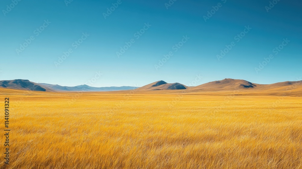 Vast golden wheat field swaying gently under a clear blue sky on a sunny day Vast golden wheat field swaying gently under a clear blue sky on a sunny day
