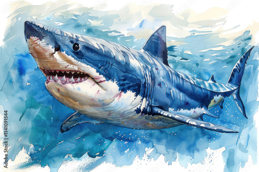 Fototapeta premium shark, watercolor on a white background,. 