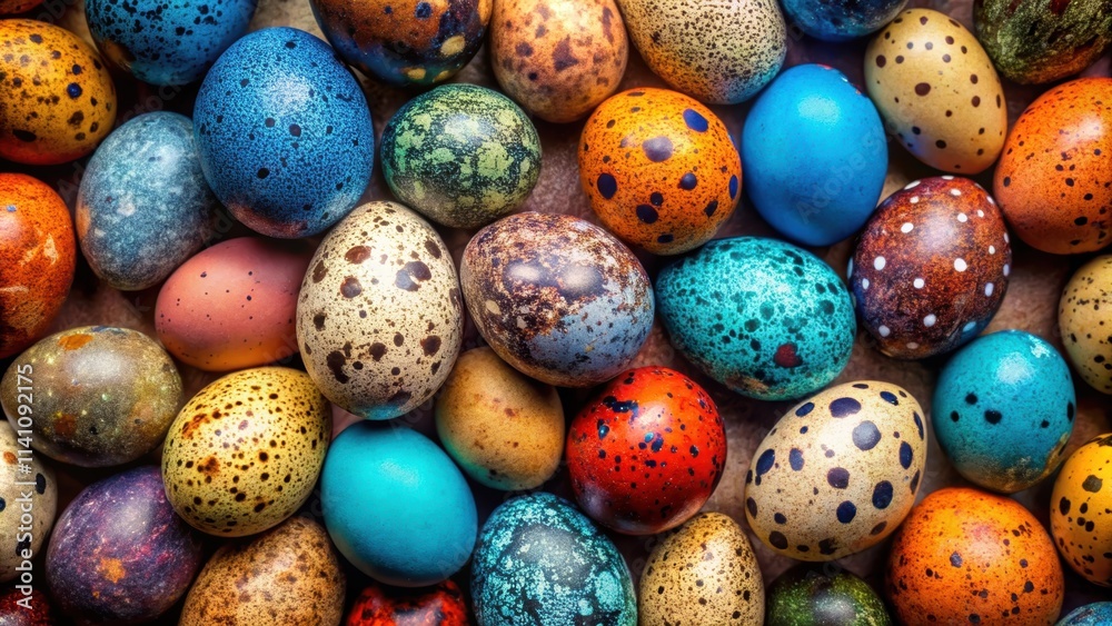 Various speckled and solid bird eggs in vibrant colors and intricate patterns , eggs, bird, speckled, solid, colorful Various speckled and solid bird eggs in vibrant colors and intricate patterns , eggs, bird, speckled, solid, colorful