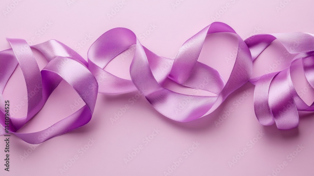 Lavender Satin Ribbon Arranged On Purple Background Lavender Satin Ribbon Arranged On Purple Background