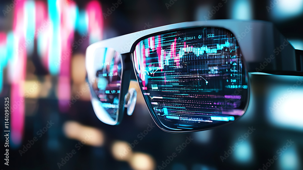 Futuristic trading bot with augmented reality glasses displaying data Futuristic trading bot with augmented reality glasses displaying data