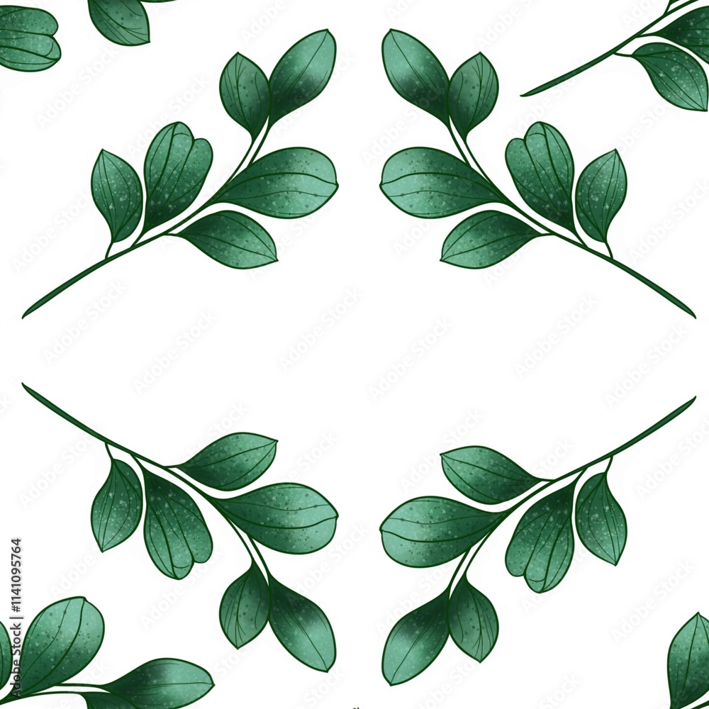 Obraz premium Seamless Large Elegant Eucalyptus Leaves Pattern on White Background