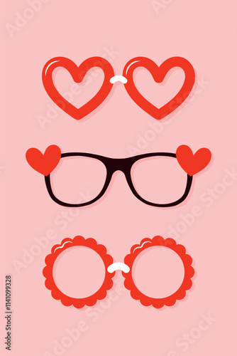 heart shaped sunglasses set, Valentines Day props, vector design elements