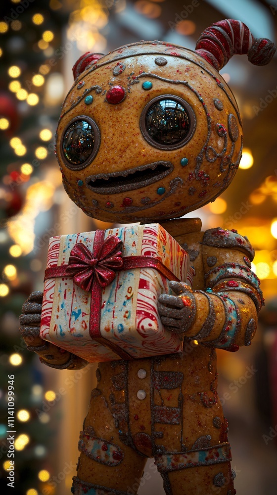 Gingerbread character with Christmas gift Gingerbread character with Christmas gift