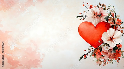 Valentine's Day cards printable. A vibrant heart surrounded by colorful flowers on a soft, pastel background, evoking feelings of love and warmth.