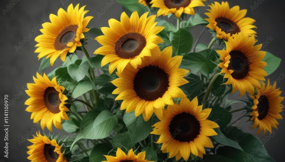 vibrant sunflowers arranged in a classic bouquet, field of sunflowers, rustic background, countryside scene vibrant sunflowers arranged in a classic bouquet, field of sunflowers, rustic background, countryside scene