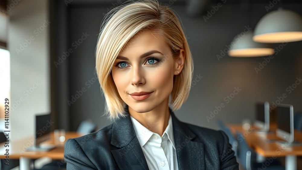 Professional Woman in Modern Office Environment With Confident Expression Professional Woman in Modern Office Environment With Confident Expression