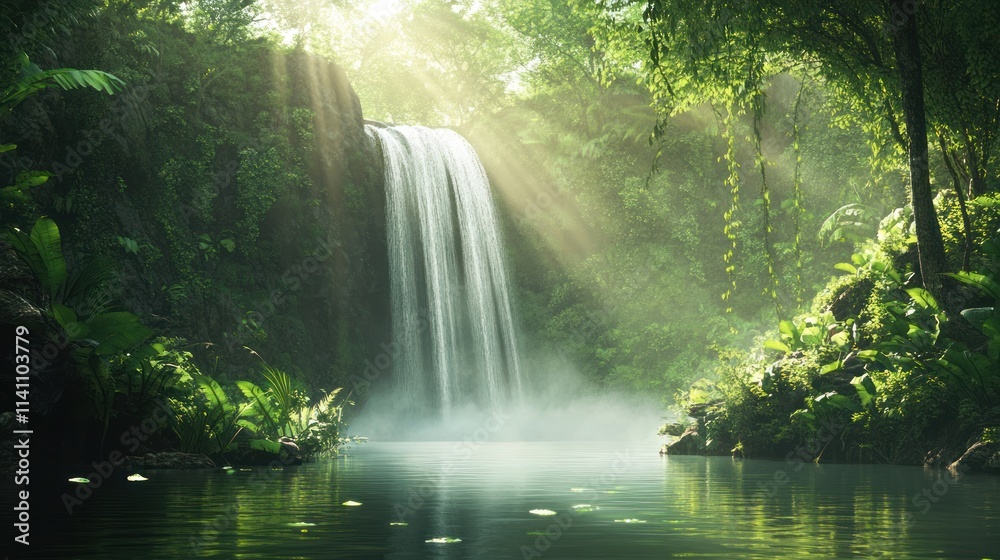 Serene Waterfall in Lush Tropical Paradise Serene Waterfall in Lush Tropical Paradise