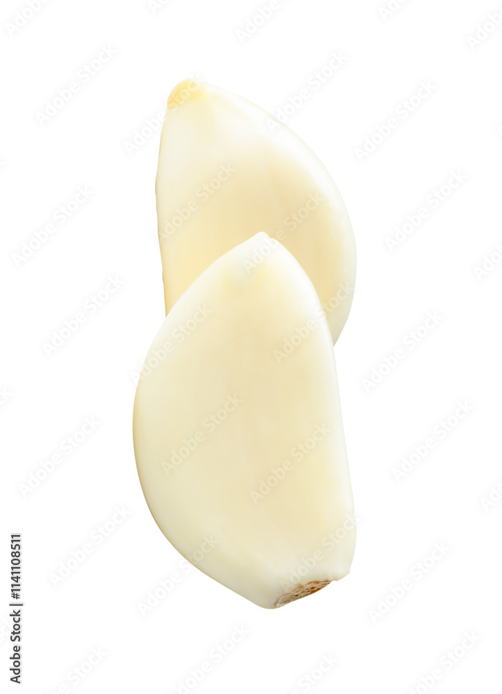 Top view of peeled garlic cloves in stack isolated on white background with clipping path Top view of peeled garlic cloves in stack isolated on white background with clipping path