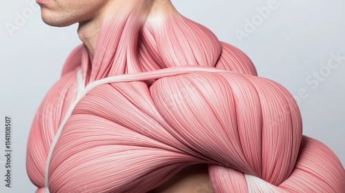 Detailed Muscle Visualization of a Flexing Torso, Muscle anatomy in human body concept.