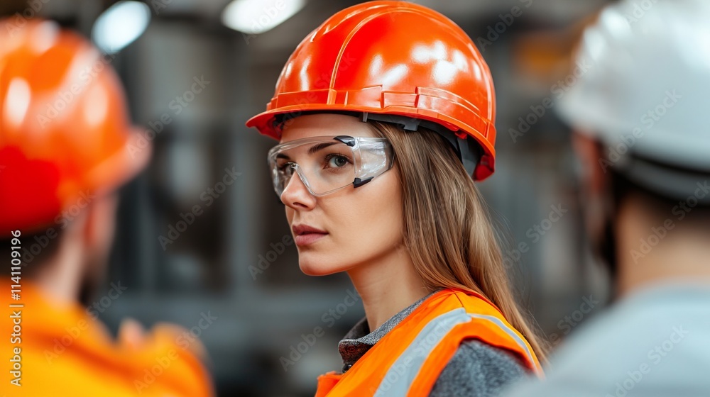 Woman Worker in Industrial Training Session, Industrial worker thrives in warehouse concept. Woman Worker in Industrial Training Session, Industrial worker thrives in warehouse concept.