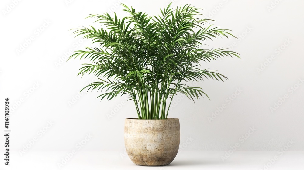 Lush Green Palm Plant in Decorative Pot, Green golden cane palm in home decor concept. Lush Green Palm Plant in Decorative Pot, Green golden cane palm in home decor concept.