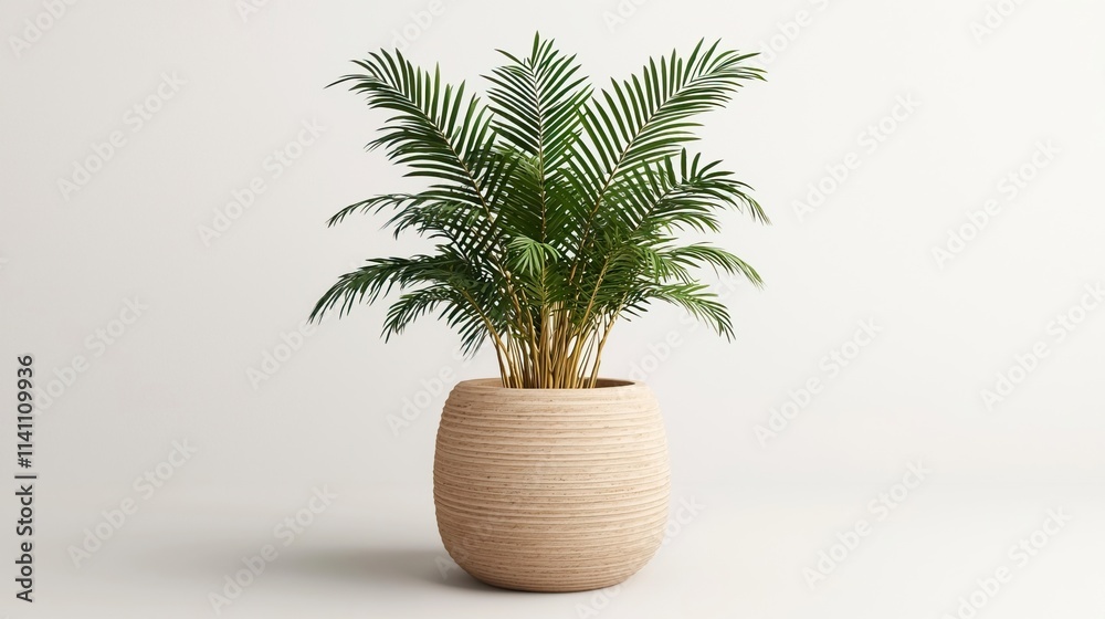Obraz premium Elegant Golden Palm in Ceramic Pot, Green golden cane palm in home decor concept.