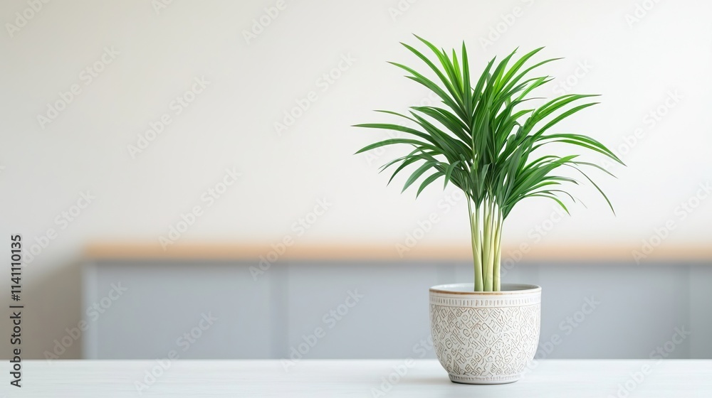Decorative Ceramic Plant in Modern Interior Setting, Green golden cane palm in home decor concept. Decorative Ceramic Plant in Modern Interior Setting, Green golden cane palm in home decor concept.