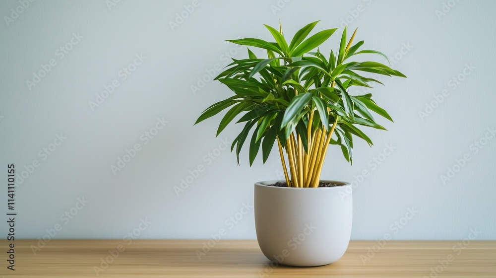 Bright Indoor Plant in Simple Decor Setting, Green golden cane palm in home decor concept. Bright Indoor Plant in Simple Decor Setting, Green golden cane palm in home decor concept.