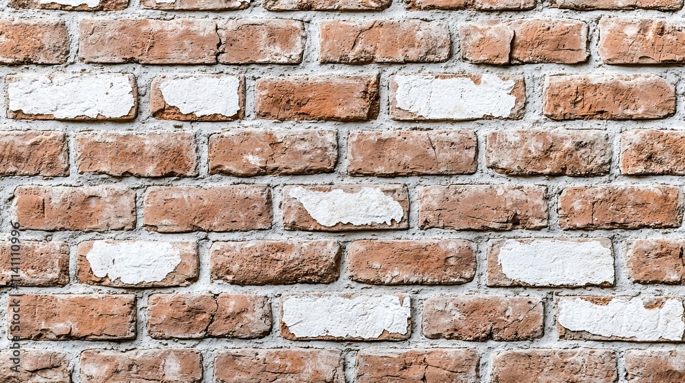 Old Brick Wall with White Mortar Patches, Timeless beauty of rustic brick wall background concept. Old Brick Wall with White Mortar Patches, Timeless beauty of rustic brick wall background concept.