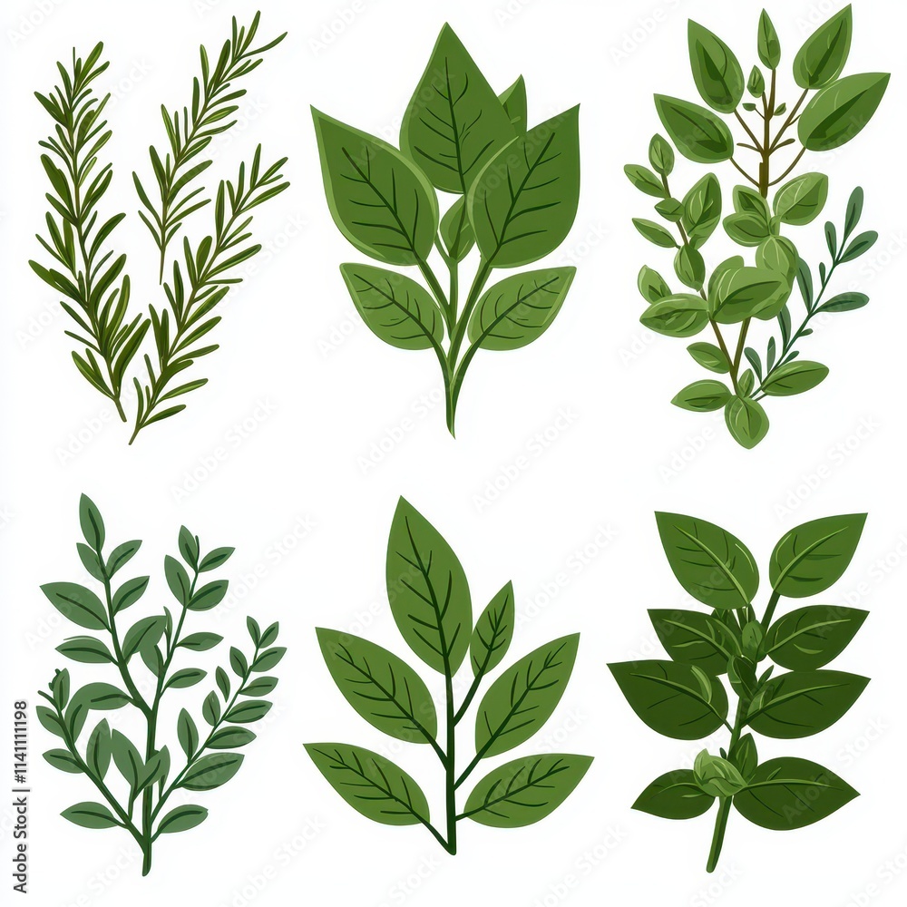 Assorted Green Leaves Set for Natural and Botanical Designs Assorted Green Leaves Set for Natural and Botanical Designs