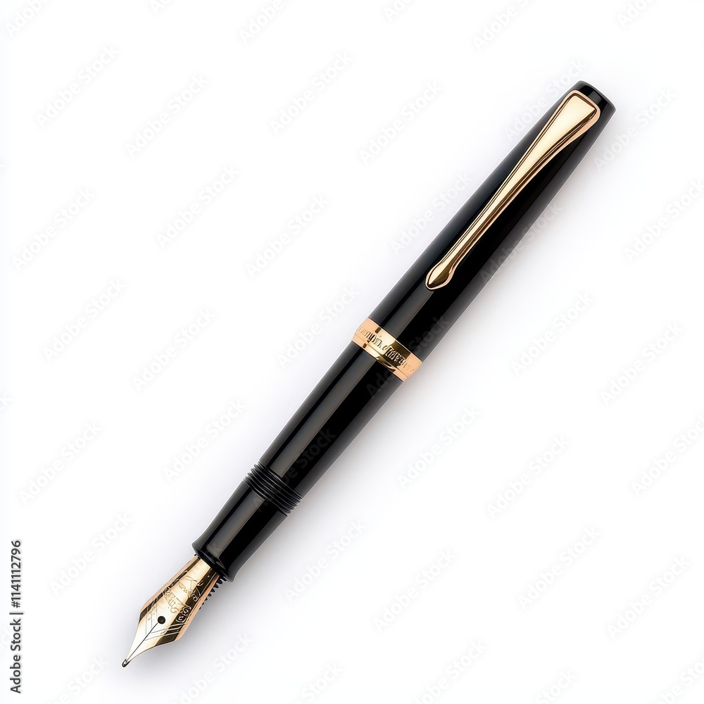 Elegant Black Fountain Pen with Gold Trim and Fine Nib Design Elegant Black Fountain Pen with Gold Trim and Fine Nib Design