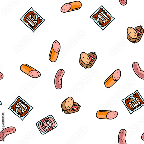 sausage grill barbecue pork vector seamless pattern thin line illustration